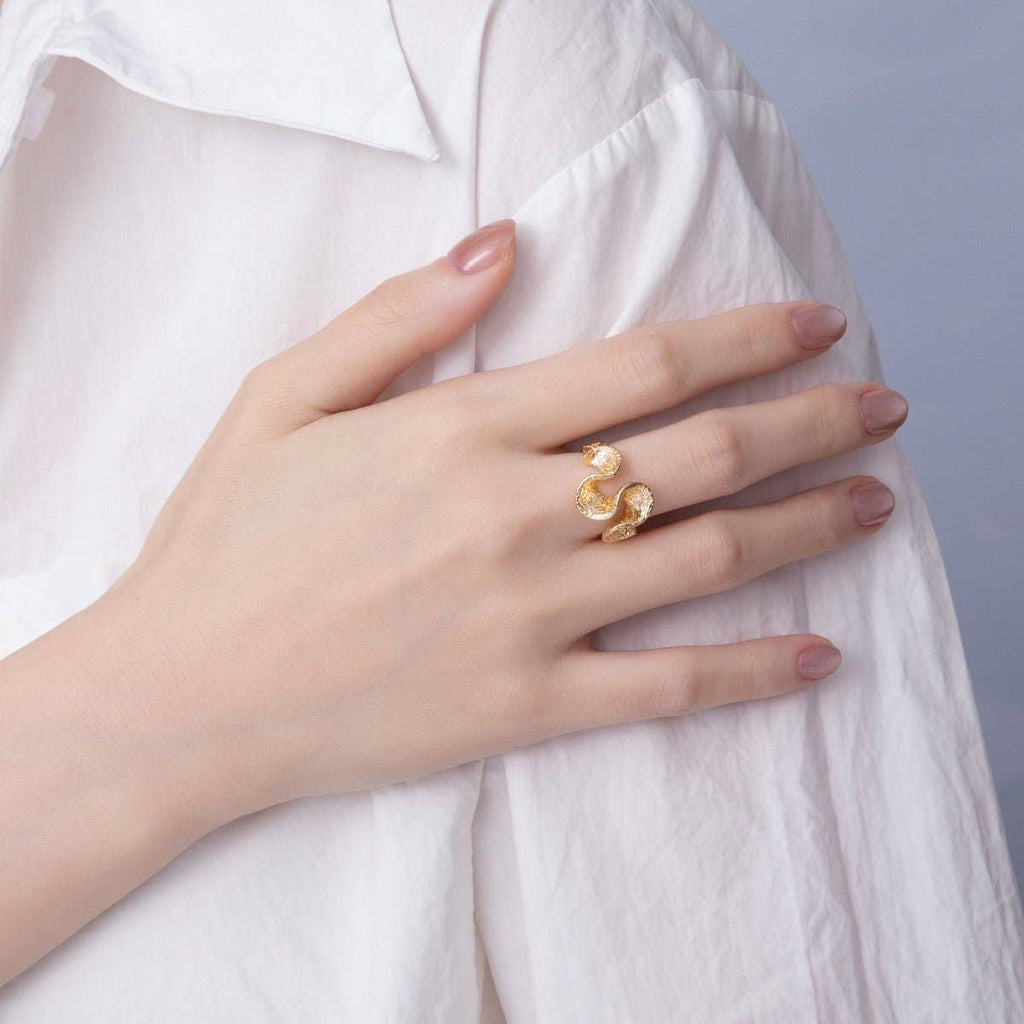 18K Gold Filled Textured Wave Ring