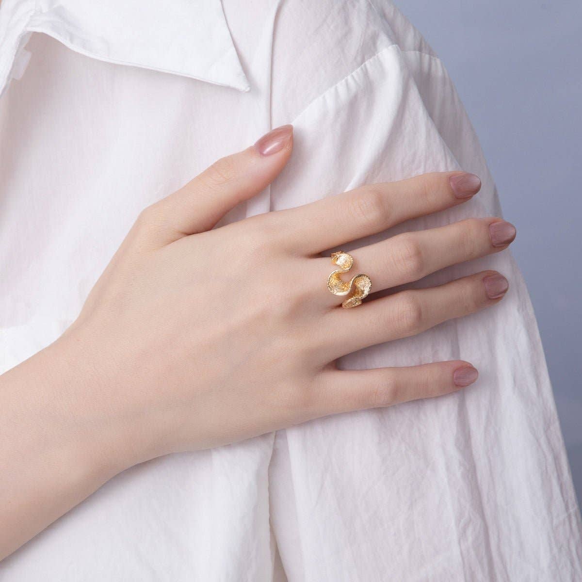 18K Gold Filled Textured Wave Ring