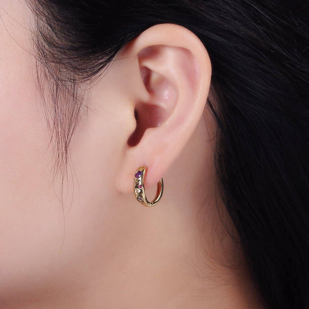 14K Gold Filled Multicolor Marquise Huggies