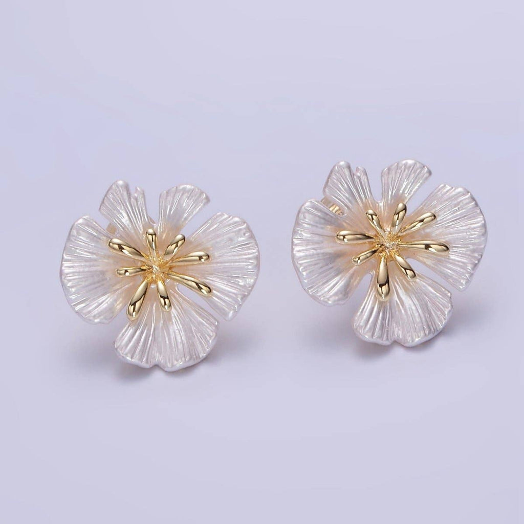 14K Gold Filled Shell Pearl Flower Studs