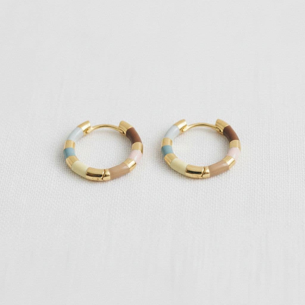 Vintage French Enamel Geometric Hoop Earrings