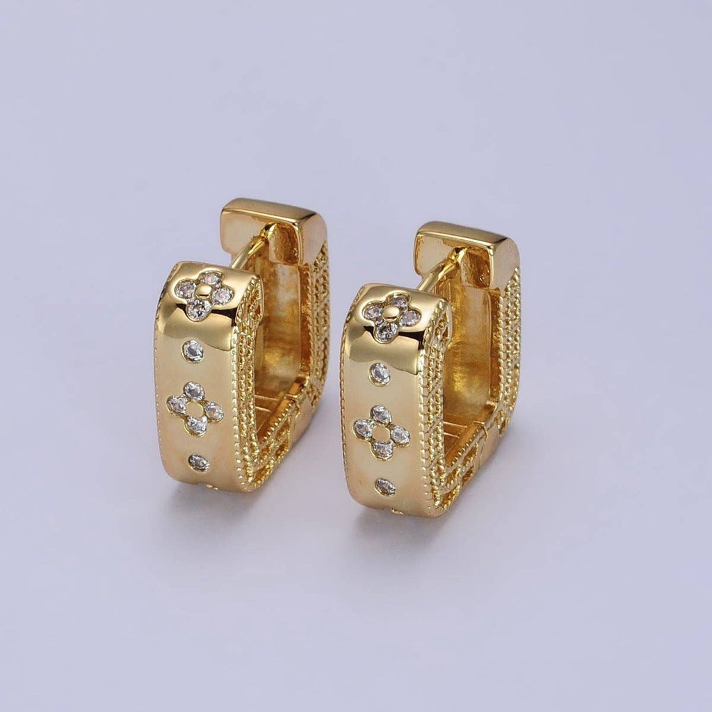 24K Gold Filled Quatrefoil Square Huggies
