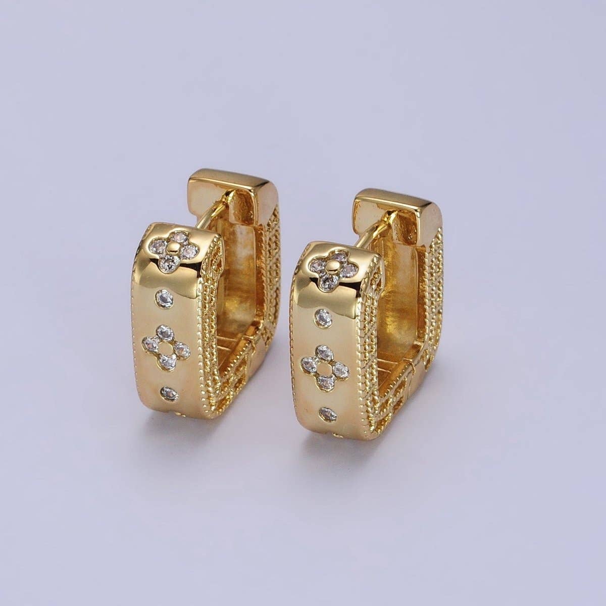 24K Gold Filled Quatrefoil Square Huggies