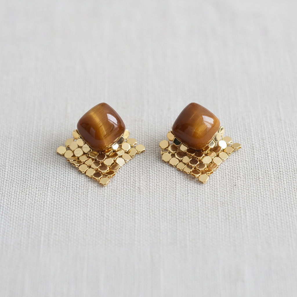 Tiger Eye Geometric Tassel Earrings
