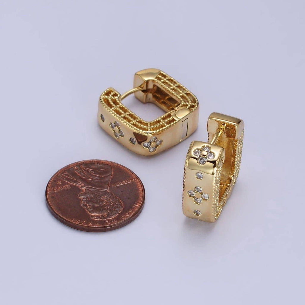 24K Gold Filled Quatrefoil Square Huggies