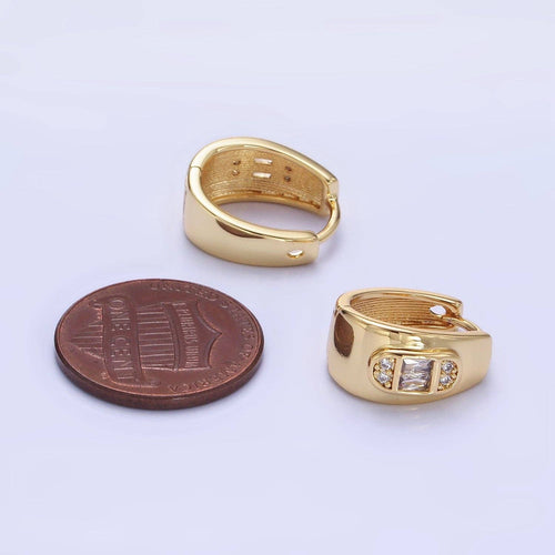 14K Gold Filled Baguette Oblong CZ Huggies