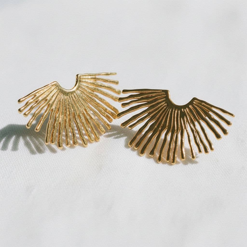 Sunburst Fan Earrings in Gold