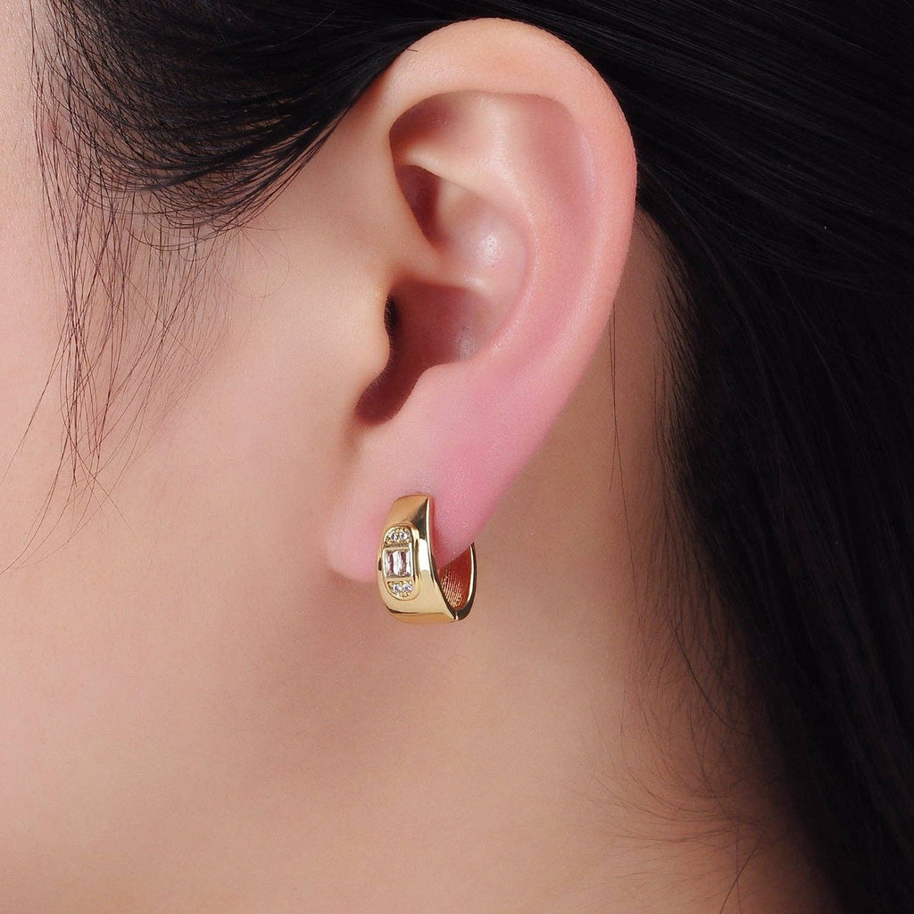 14K Gold Filled Baguette Oblong CZ Huggies