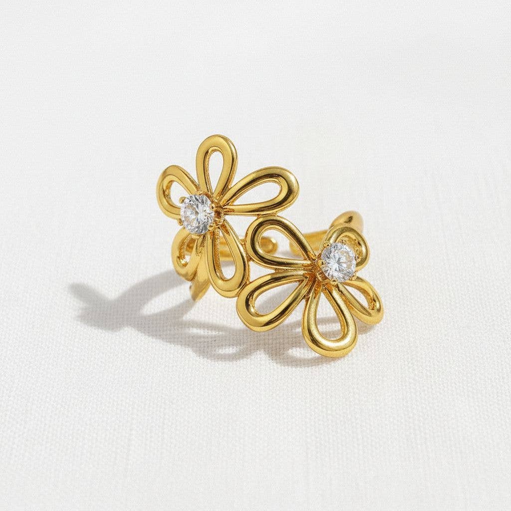 Zirconia Flower Adjustable Ring