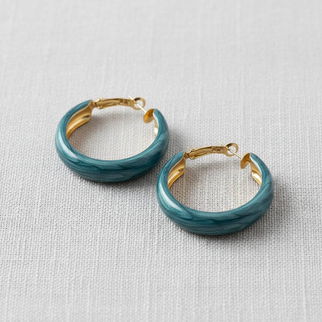 Retro Blue Geometric Hoop Earrings