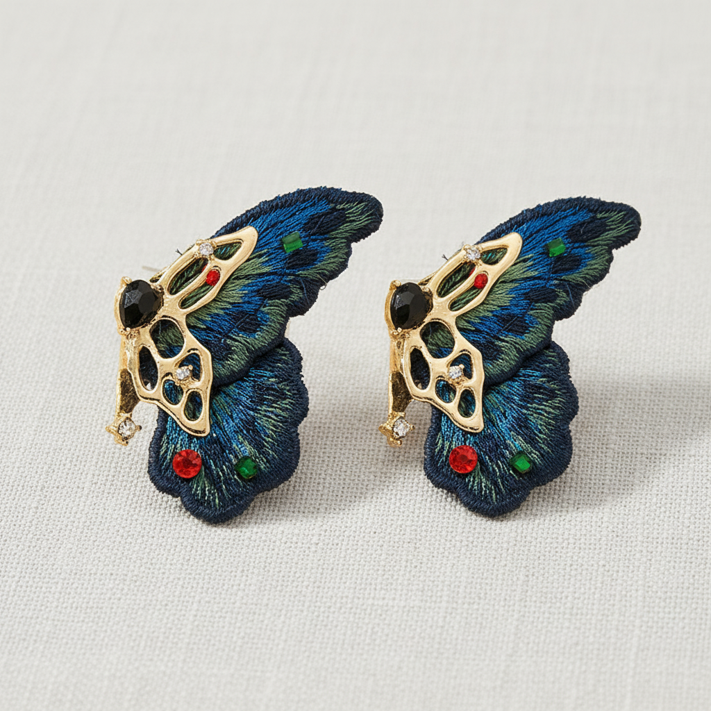 Vintage Rhinestone Lace Butterfly Stud Earrings