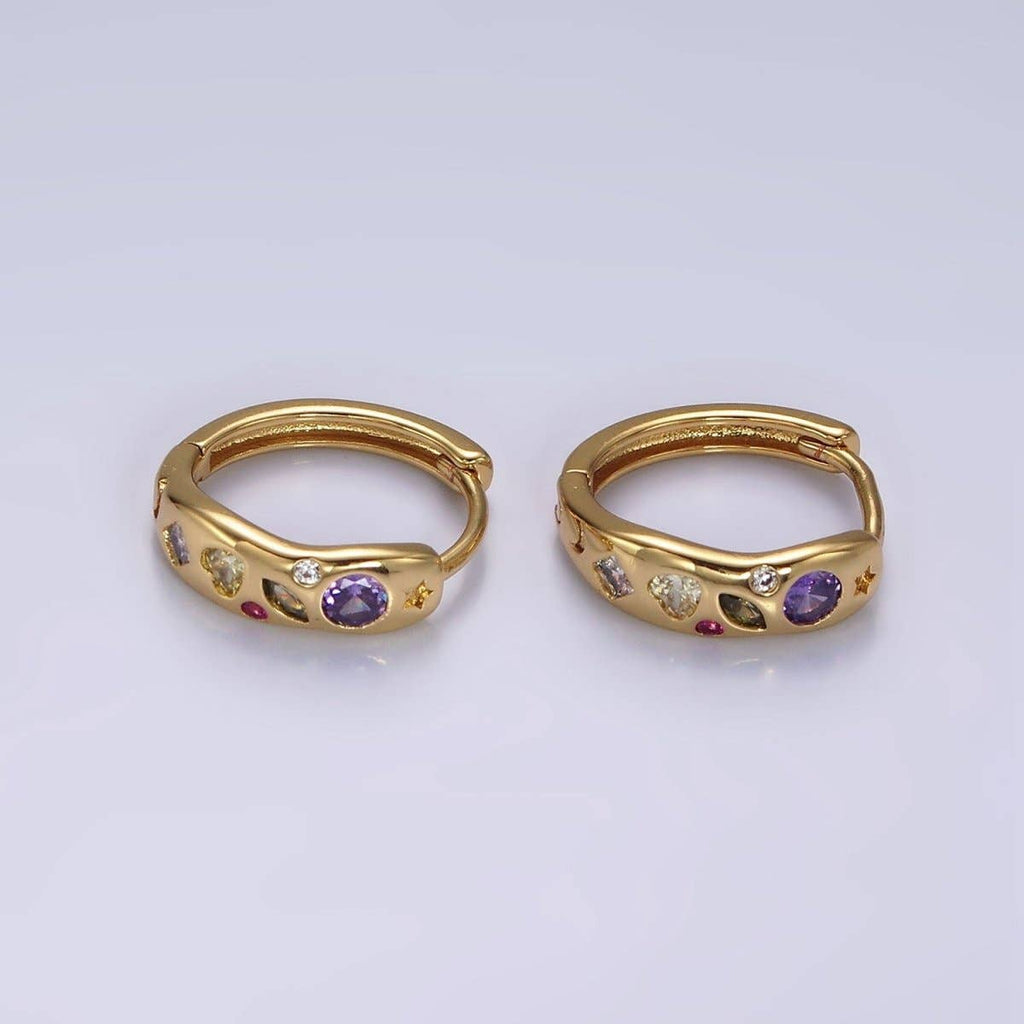 14K Gold Filled Multicolor Marquise Huggies