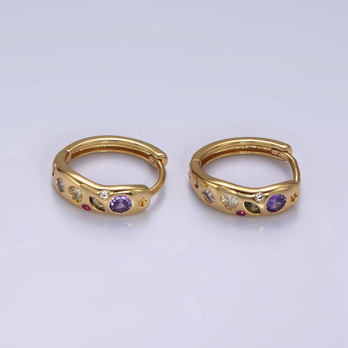 14K Gold Filled Multicolor Marquise Huggies
