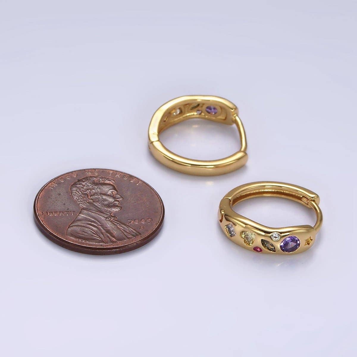 14K Gold Filled Multicolor Marquise Huggies