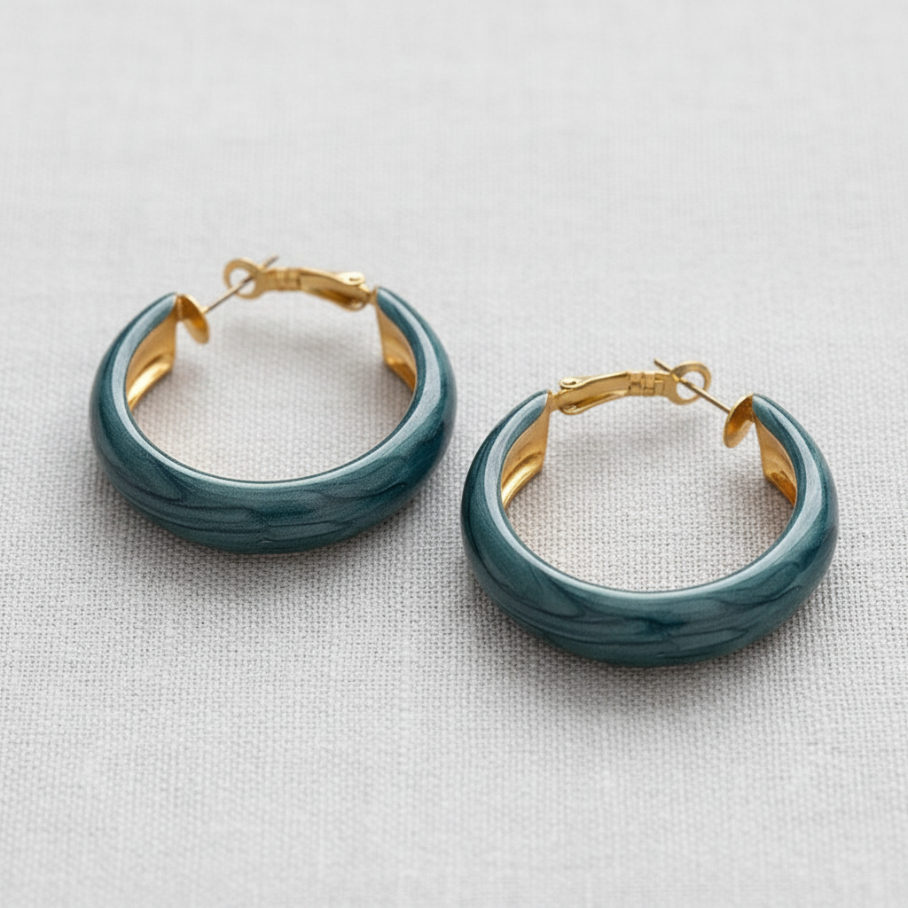 Retro Blue Geometric Hoop Earrings