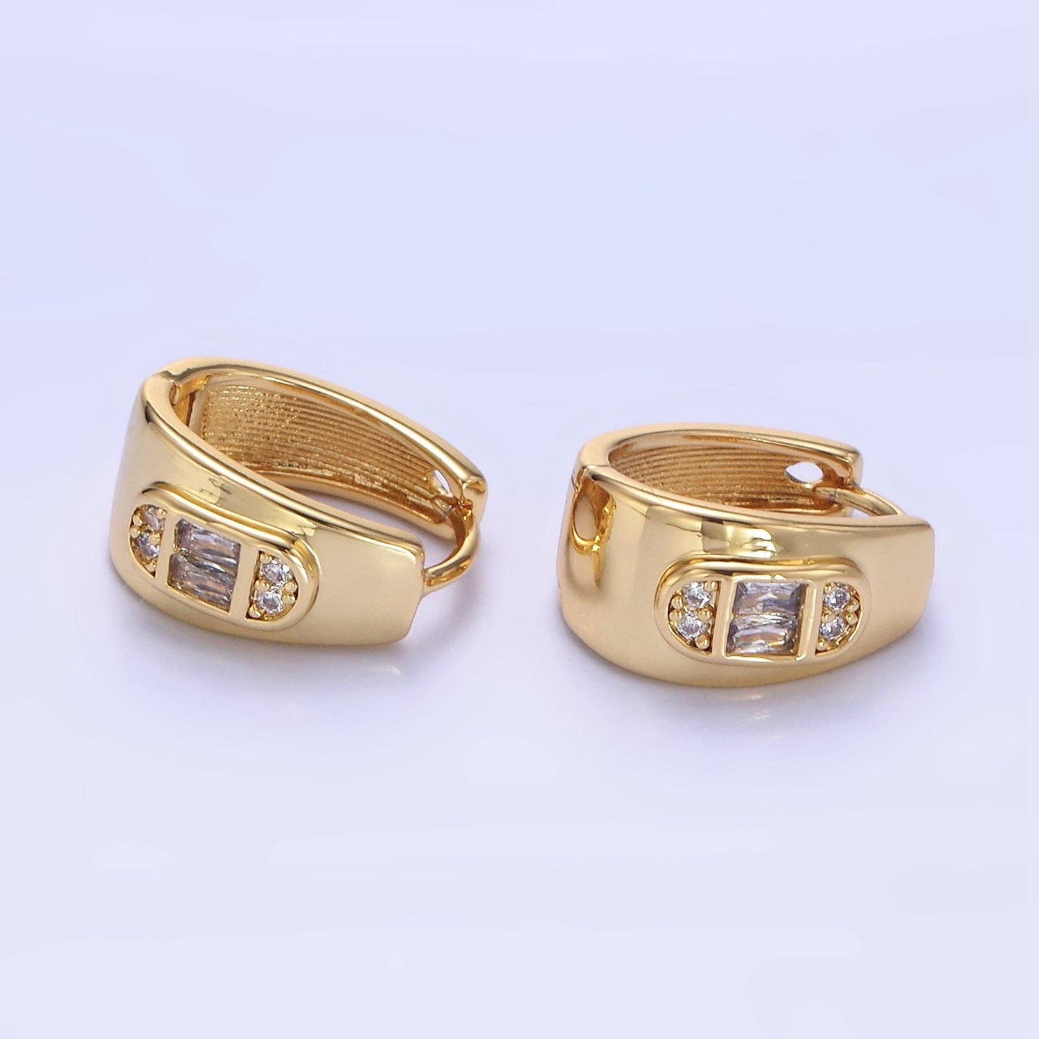 14K Gold Filled Baguette Oblong CZ Huggies